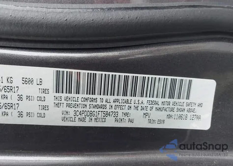 2015 Dodge Journey Sxt из США, поврежденный, VIN 3C4PDDBG1FT584733